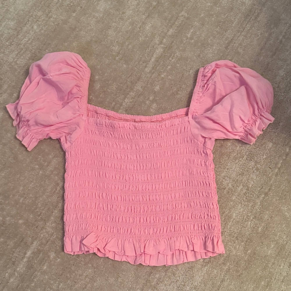 Katie J NYC Pink Smocked Puff Sleeve Blouse